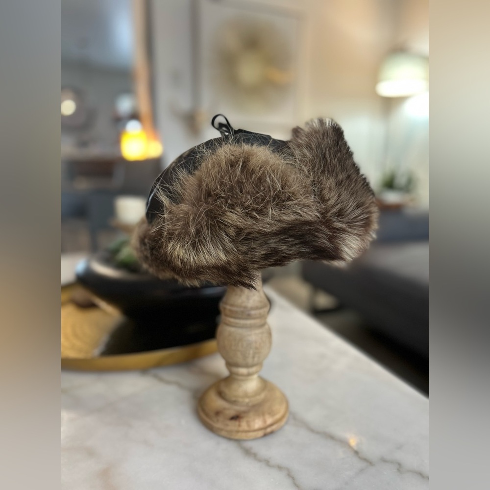 Vintage Black Leather Fur Hat | Size Large | Classic & Timeless